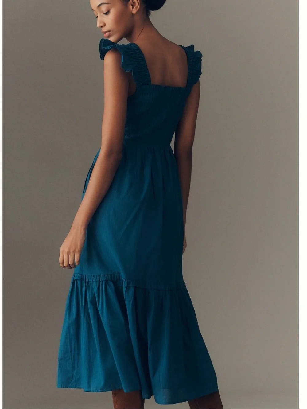 Anthropologie Peregrine Square-Neck Sleeveless Midi Dress New Large Indigo Blue - Picture 3 of 13